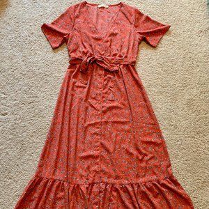 Red with blue floral button up maxi dress